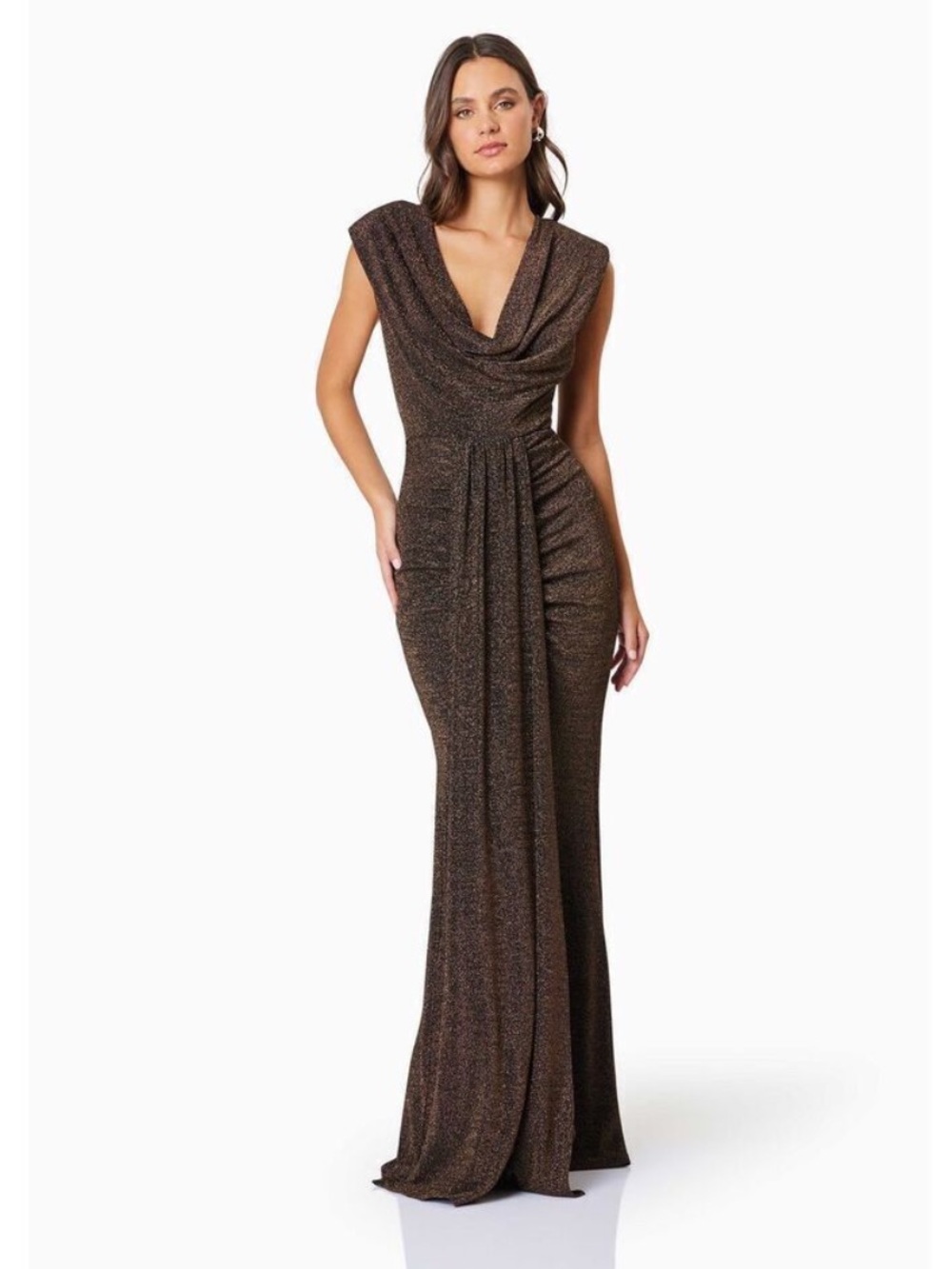 Elliatt Nalani Bodycon Fitted Maxi Dress Black & Gold Cocktail Large‎ NWT